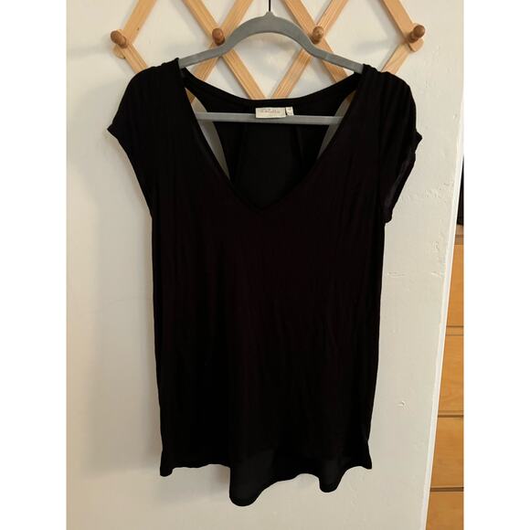Anthropologie Top Women's XS Deletta Black Shimmerwing Back Cut Out - Picture 2 of 5